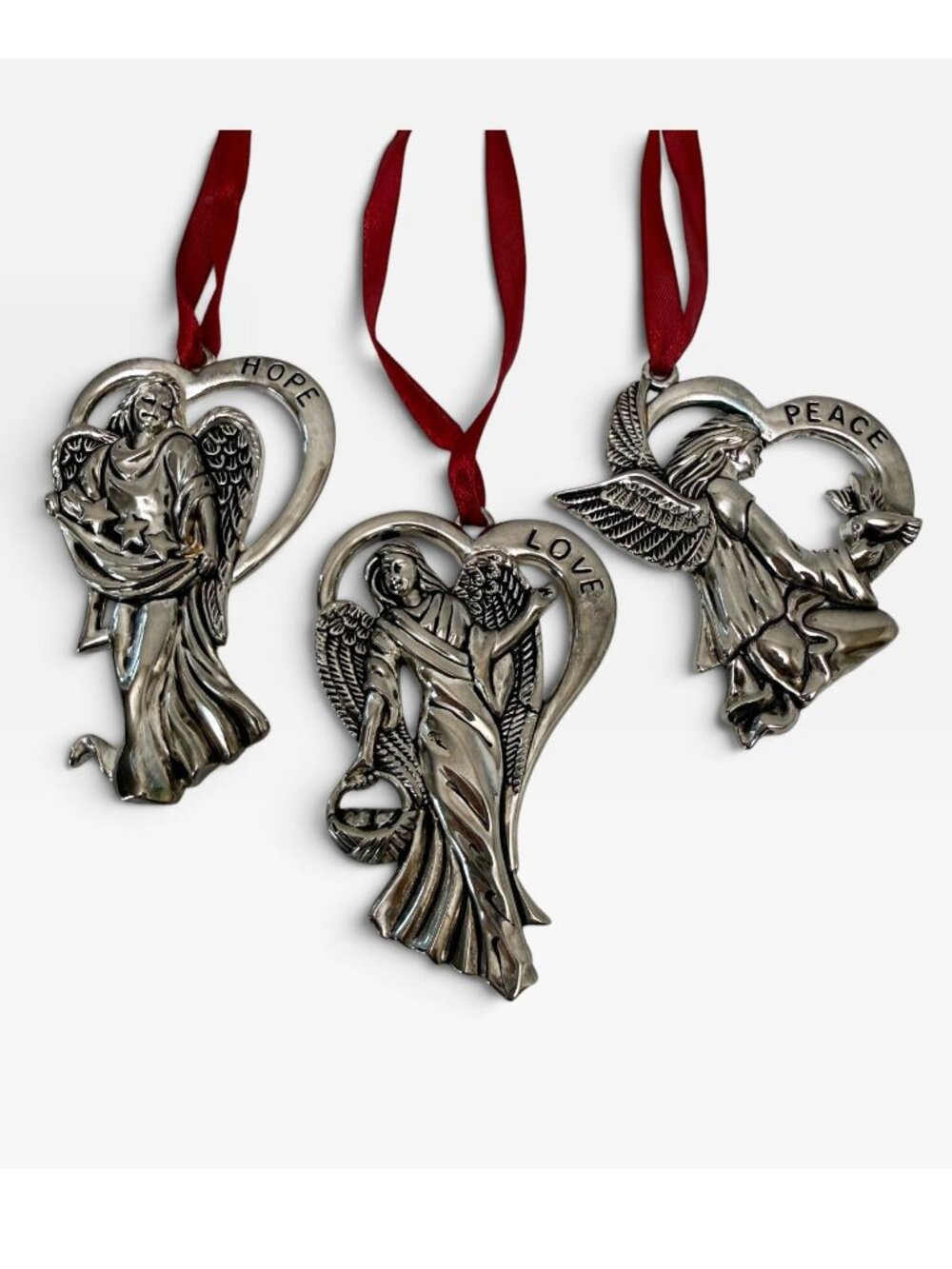 Gorham Angel Ornaments Set of 3 Silverplate Peace Hope Love Vintage